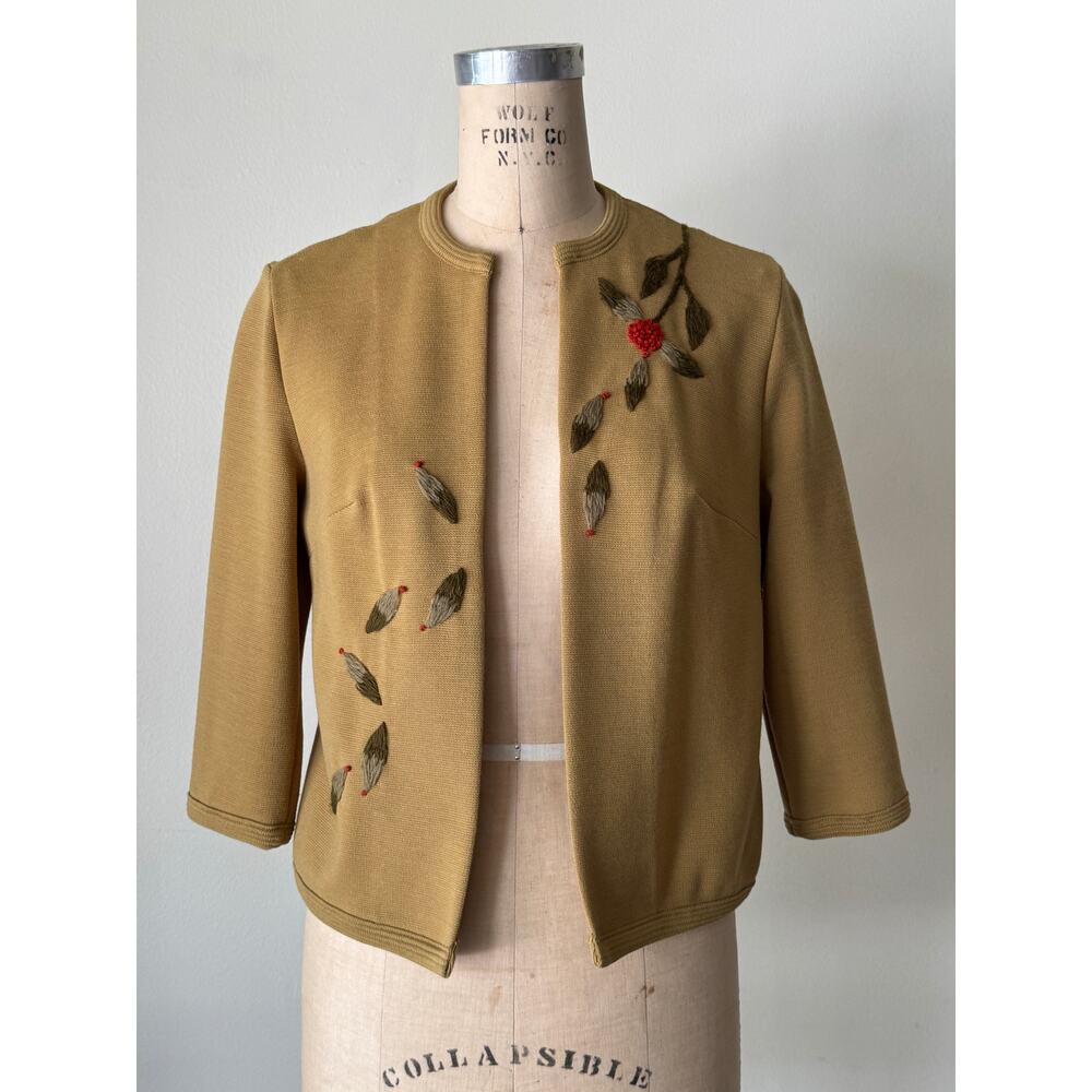 1960s Avocado Green Embroidered Cardigan